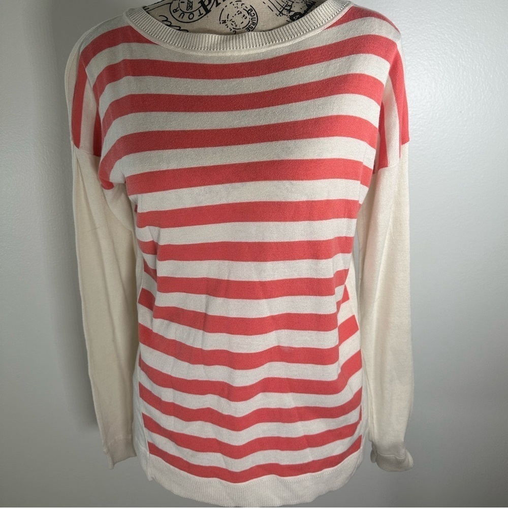 Talbots Womens Red Striped Long Sleeves Round Neck Pullover Sweater Size Small